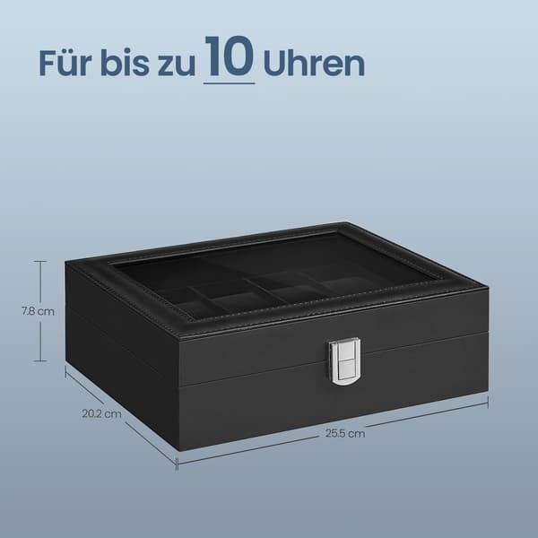 Urkasse med 10 rum - Glaslåg - Sort