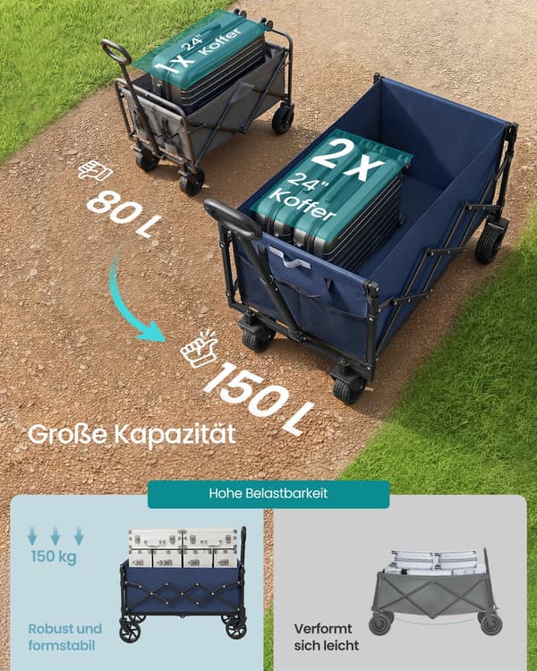Hopfällbar handkärra - kompakt - 90 liter - midnattsblå