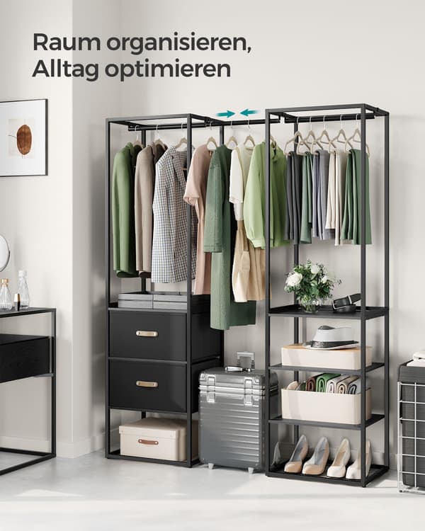 Tøjstativ - med 2 skuffer - stål - sort ibenholt