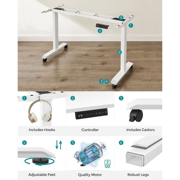 Sit-stand-skrivbord - Höjdjusterbart - Stål - Vitt