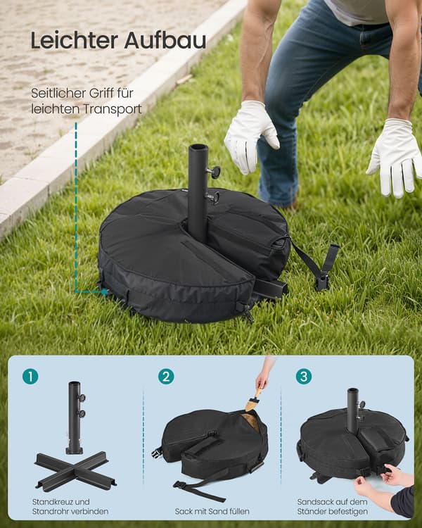 Rund parasolfod - Velegnet til 1,5-3 m parasol - Sort