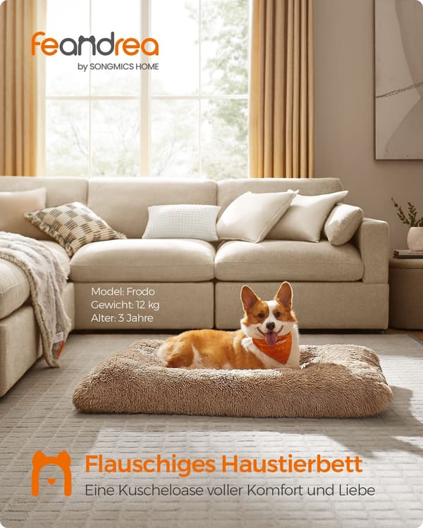 Hundeseng - blødt fyld - 110 x 73 cm - kamelbrun