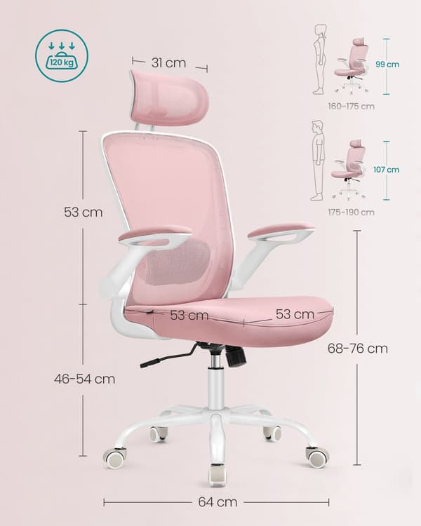 Ergonomisk kontorstol med vippefunktion pastelrosa