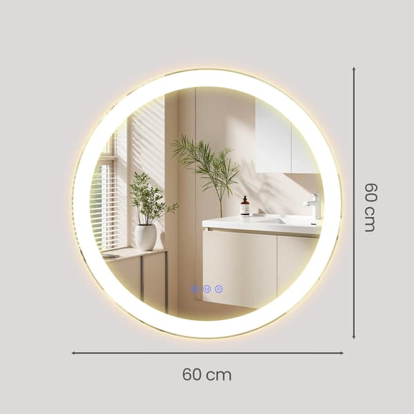 Rund badrumsspegel - Med LED-belysning - Dimbar - 61 cm - Vit