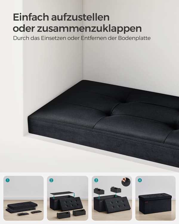 Förvaringsbänk i sammet bläcksvart