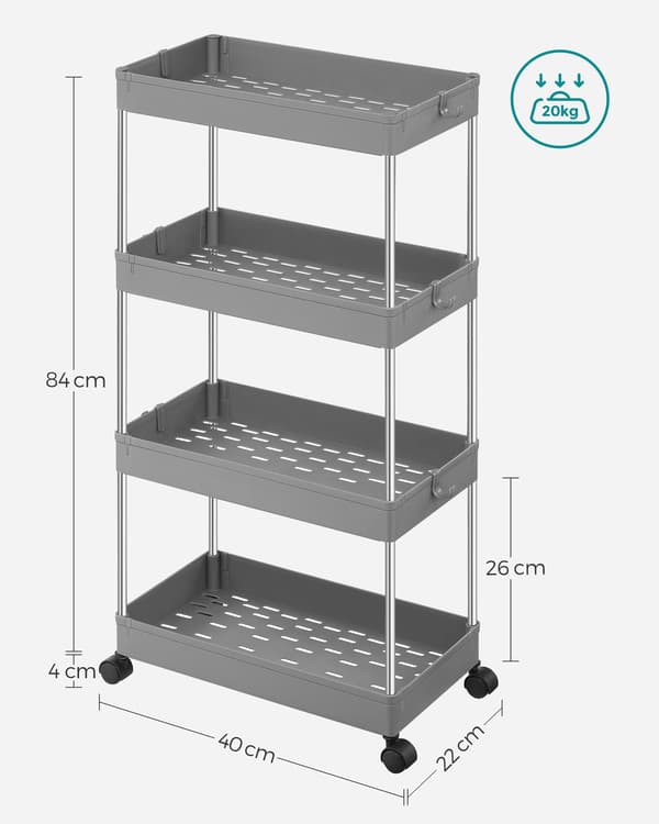 Vogn - 4 niveauer - PP plast - grå