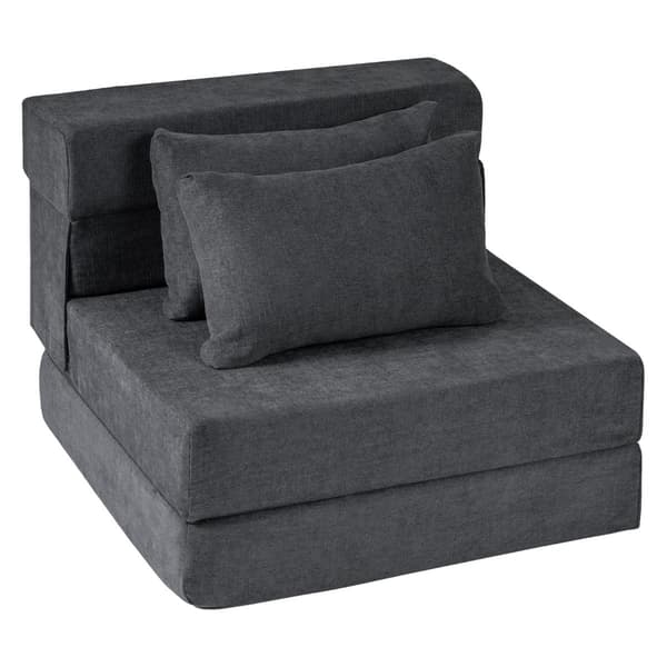 i - Fällbar sängsoffa i chenille med kudde för vardagsrum, sovrum och hemtkontor - 3 1 2 - Grå