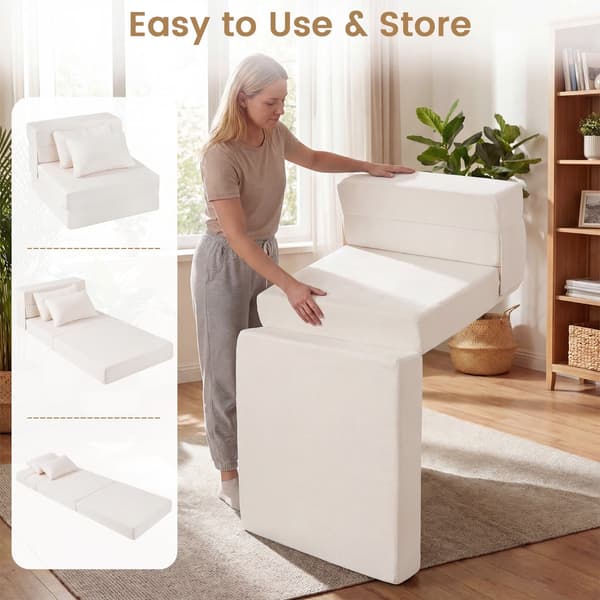 i - Fällbar soffa/säng av chenille med kudde för vardagsrum, sovrum eller hemtkontor - 3 1 2 - Beige