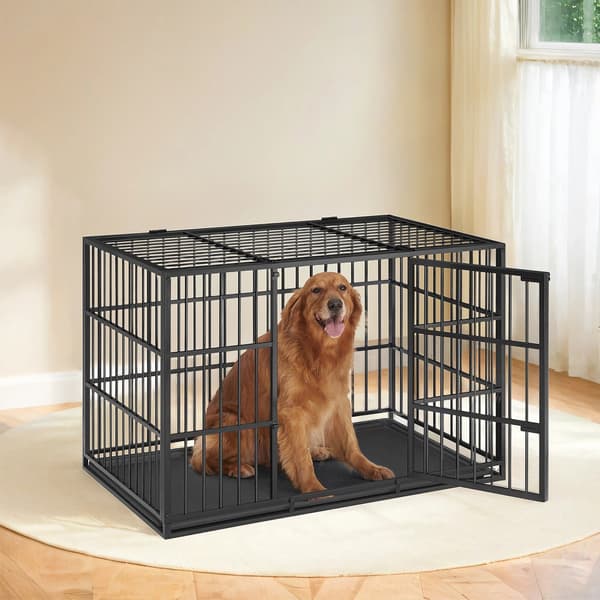 Hundbur - Med bottenbricka - Stål - Bläcksvart