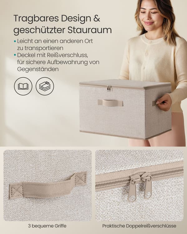 Förvaringslåda med lock set om 3 sandbeige