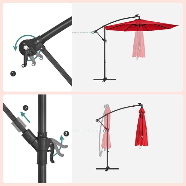 Parasol med LED-belysning og roterende mekanisme - Rød