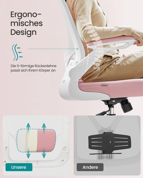Ergonomisk kontorstol med vippefunktion pastelrosa