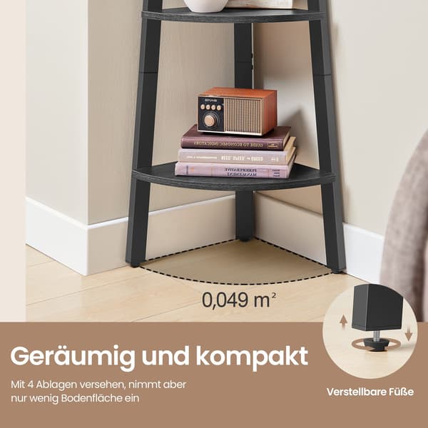 Hjørnehylde - Stigeformet design - Antracitgrå-sort