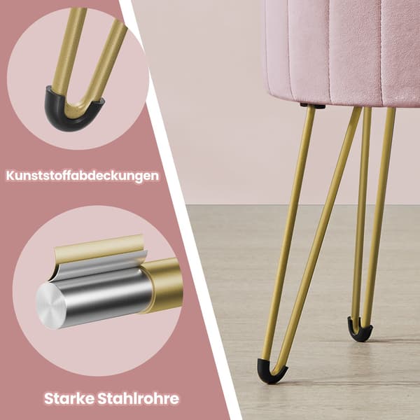 Rund pall med förvaring - sammet - rosa