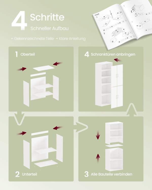 Kast - multifunctioneel - 4 deuren en 5 planken - sneeuwwit