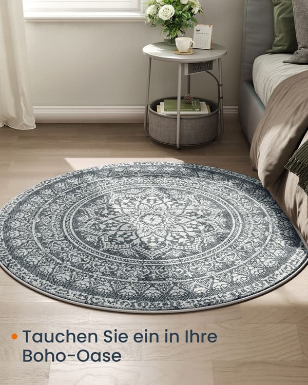 Rundt tæppe 120 cm boho-stil antracitgrå