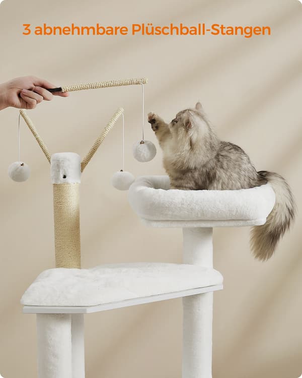 Klösträ med kattlåda - 151 cm hög - molnvit