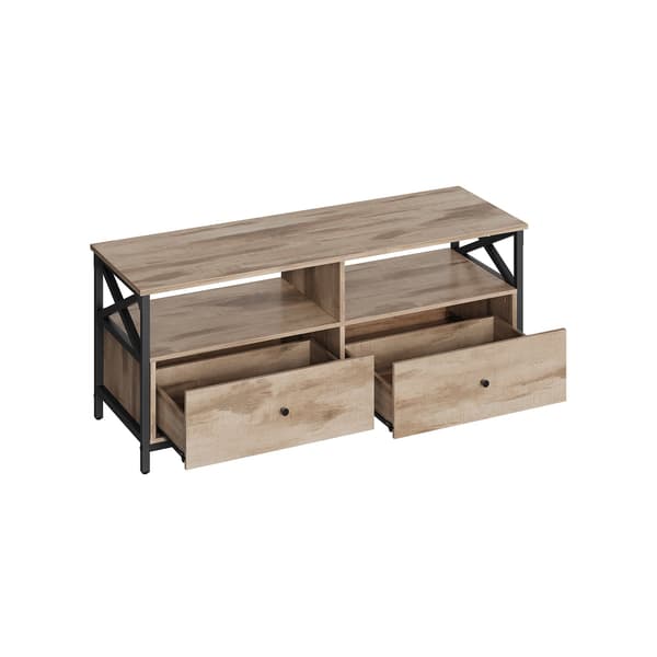 TV-møbel - 120 cm - med 2 skuffer og 2 åbne rum - brun-sort eg