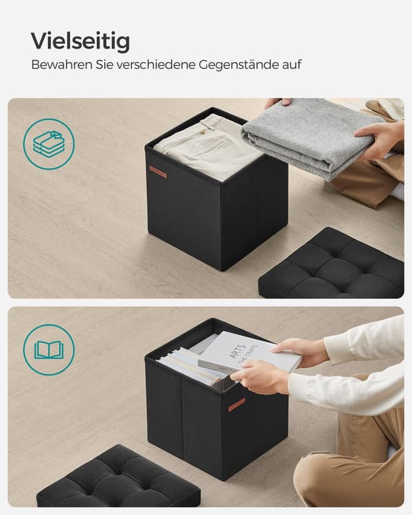 Opbevaringsbænk - 30 cm - imiteret hør - basic sort