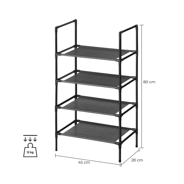 Skohylde - Pladsbesparende design - 4 hylder - Sort
