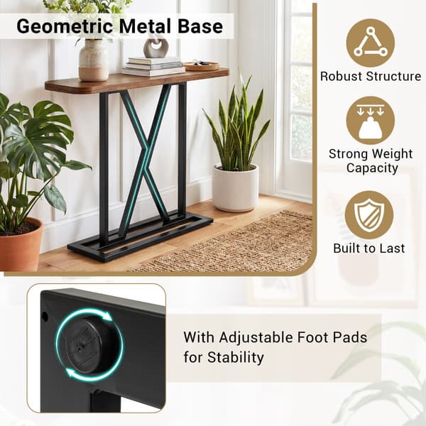 Konsollbord - rektangulär Hallområde med geometriskt Metallställ Rustikalt - 100 cm - Rustik brun