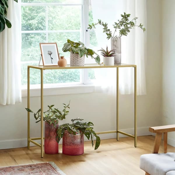 Sidobord - Härdat glas - Stål - Guldtransparent
