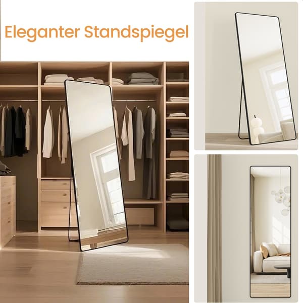 Helkroppsspegel - Rektangulär design - Fristående eller väggmonterad - Bläcksvart