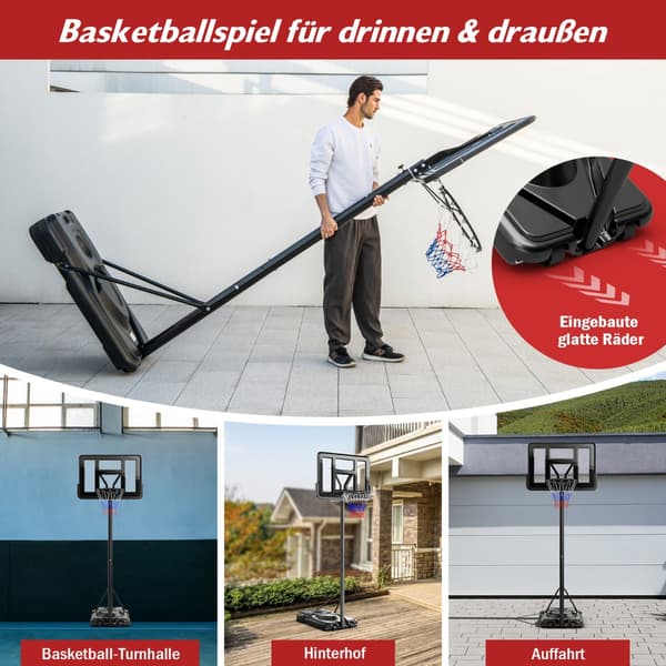 Höjdjusterbart - basketställ Utomhusbasketbåge med stativ - 170-305 cm - Svart