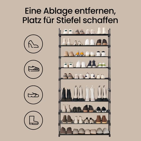 Skohylde - 10 niveauer - sort metalkonstruktion