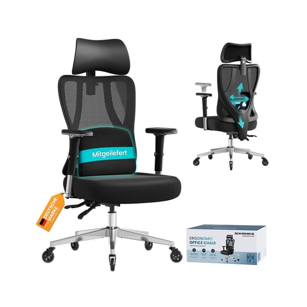 Ergonomisk kontorsstol - 1 styck - justerbart stöd - bläcksvart