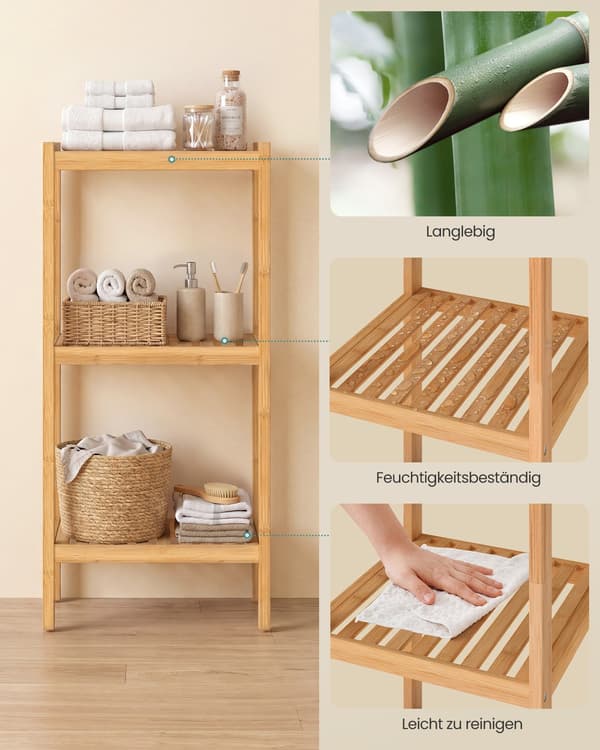 Badrumsställ - Bambu - Smal - 79 cm - Naturbeige