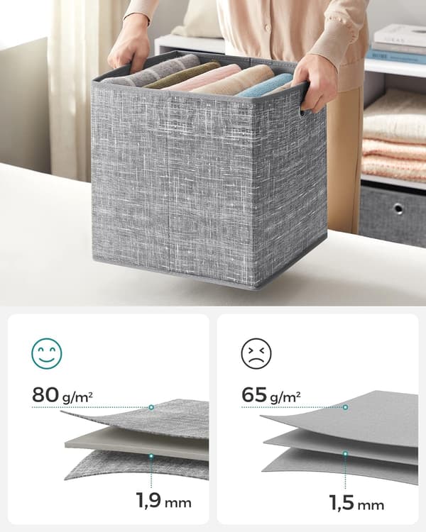 Förvaringslådor - Set om 6 - Flexibla och hållbara - Grå