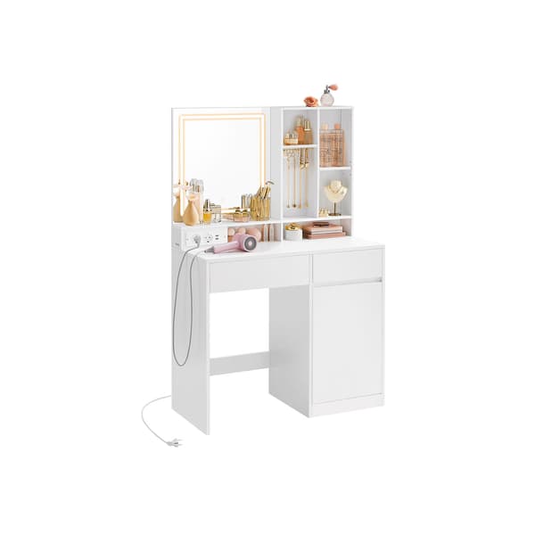 Sminkbord med LED-belysning - 90 cm brett - molnvitt