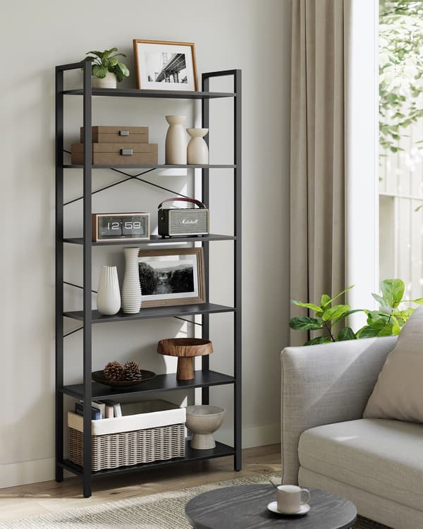 Bogreol - 6 niveauer - industrielt design - sort