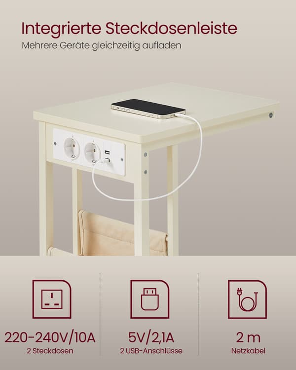 C-format sidobord med 2 socklar krämvit