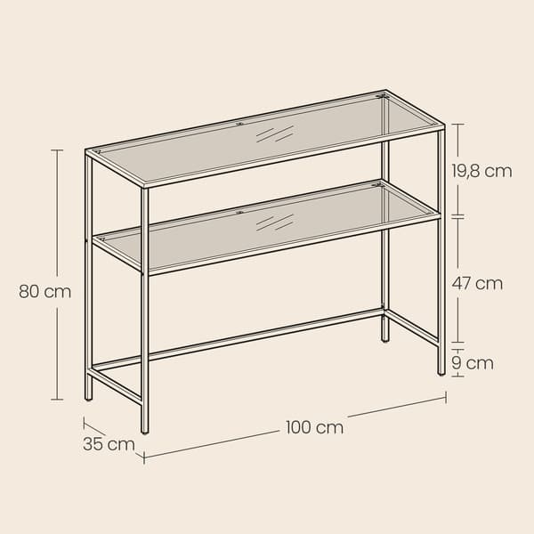Konsolbord - 2 niveauer - Glas og stål - Sort transparent