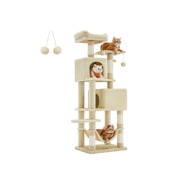 Kradsetræ med platforme og hængekøje - 155 cm - beige