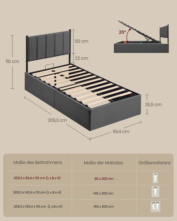 Sängram - Hopfällbar ribbotten - Förvaring under sängen - Sovrum