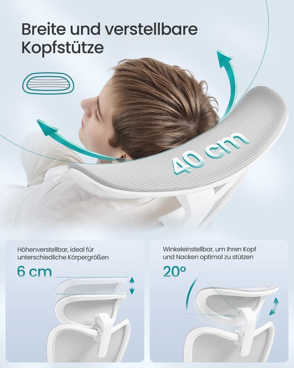 Ergonomisk kontorstol - 1 stk. - justerbar støtte - duegrå