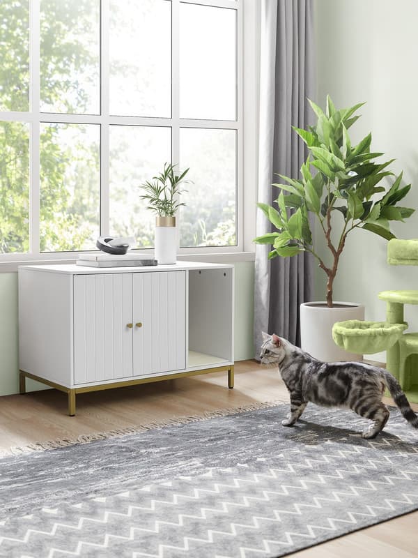 Kattlåda - 80 x 50 x 55 cm - för katter - Vitguld