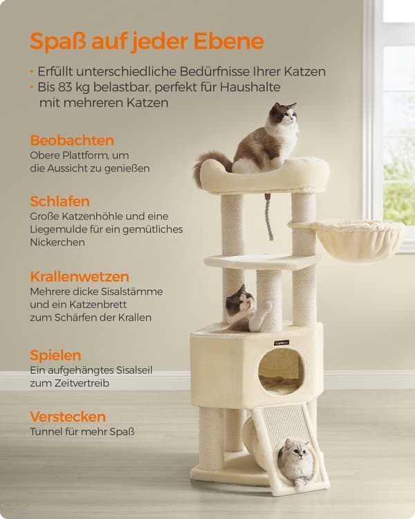Raapimispuu - luolilla - 50 x 50 x 141 cm - beige