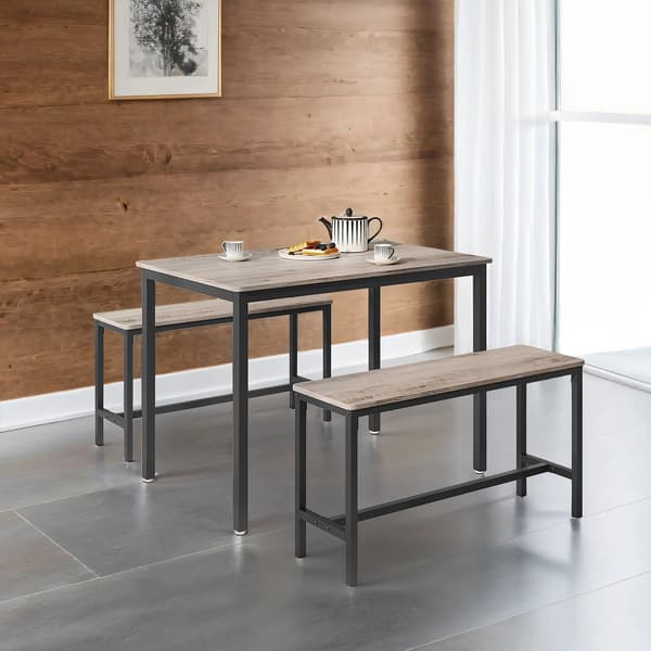 Matbordsset med 2 bänkar - Modern design - Grå bläcksvart