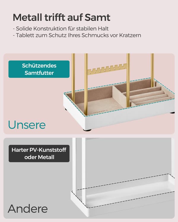 Smykkeholder - elegant design - fløjl - sort