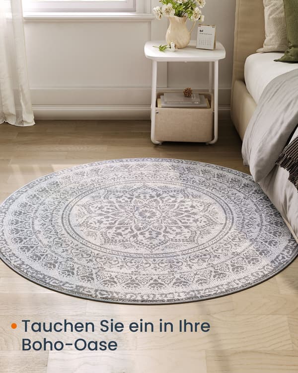 Rundt tæppe i boho-stil 120 cm duegrå