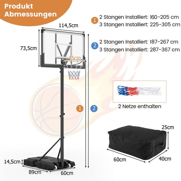 Utomhusbasketbåge - med stativ och viktväska nät - 2 - Svart