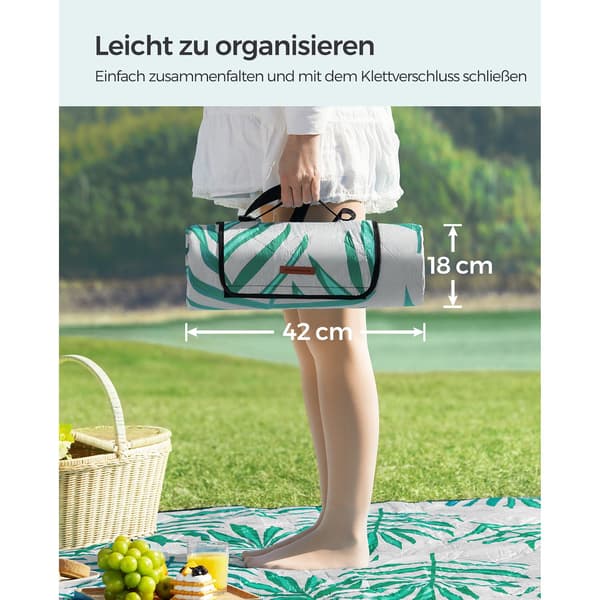 Picknickfilt - 200 x 200 cm - grå med tropisk ormbunke
