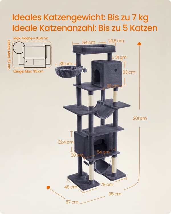 XXL Kradsetræ 201 cm - Med Platform - Mørkegrå