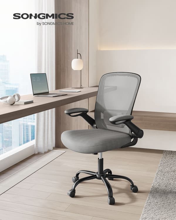Kontorstol - ergonomisk med armlæn og vippefunktion - duegrå