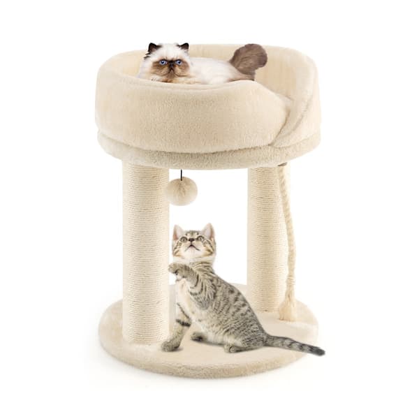 Cat - Tree Scratching Post med mjuk sits Sisal Tower för katter - Beige