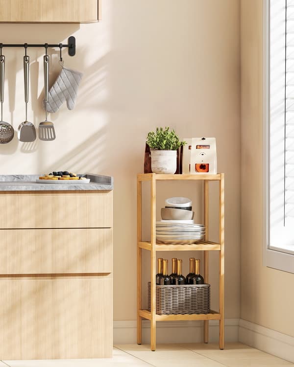Badrumsställ - Bambu - Smal - 79 cm - Naturbeige